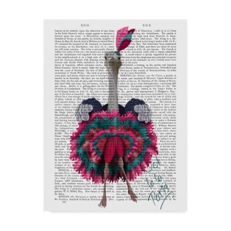 Fab Funky 'Ostrich, Can Can In Pink And Turquoise On Text' Canvas Art,18x24